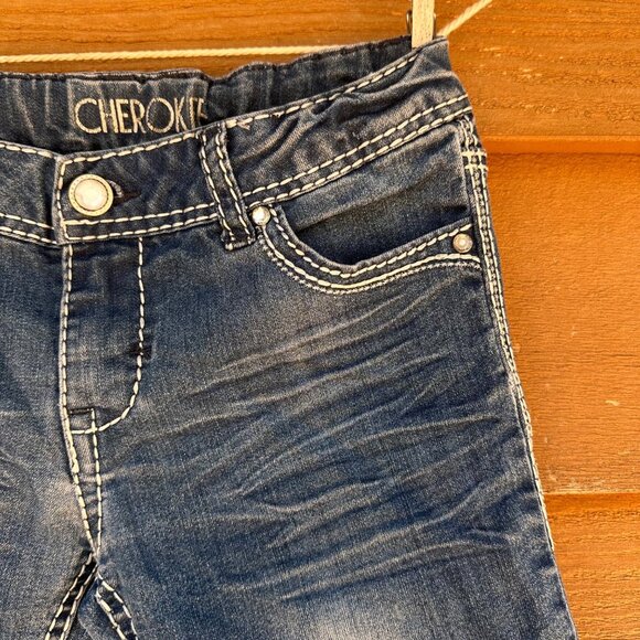 Girls Cherokee Denim Shorts L 10/12 With Rhinestone Back Pockets Adjustable Wais - Picture 6 of 13